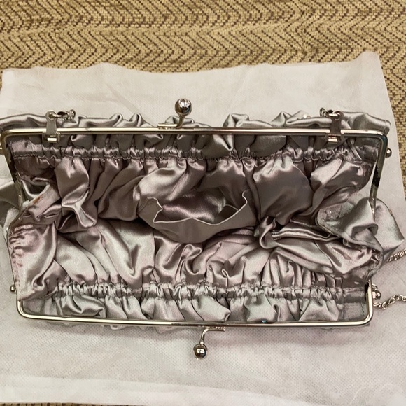 Grey silver clutch with jewels and silver chain - Picture 6 of 8